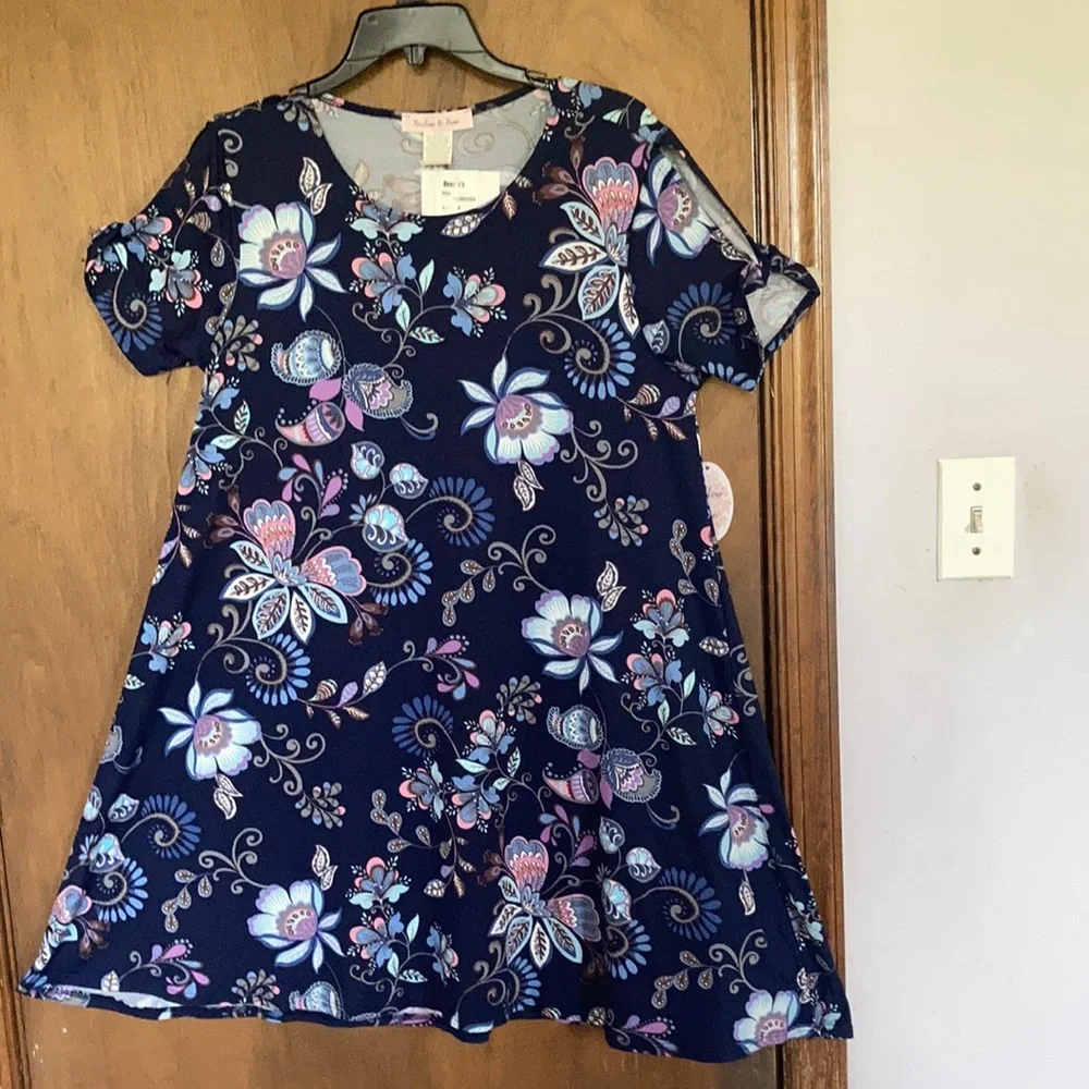 Harlow & Rose dress floral print pullover soft with stretch casual boho M - Picture 4 of 17
